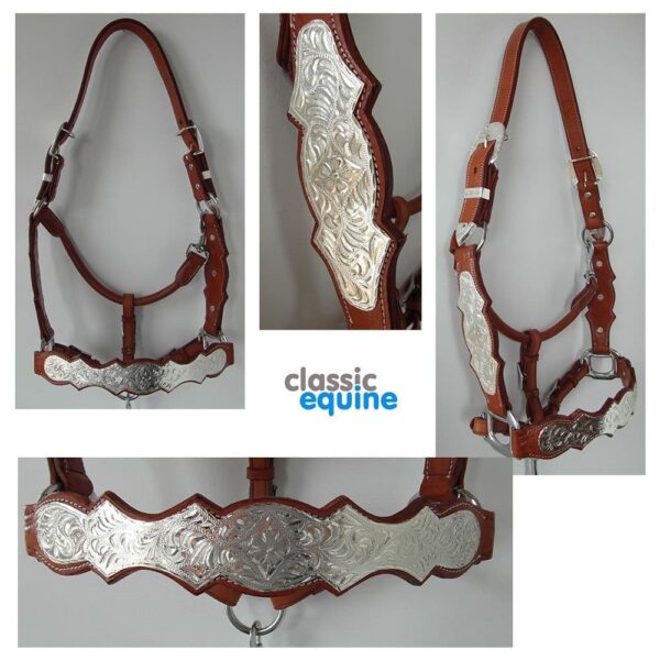 Halter with Silver Bars - Dark Chestnut