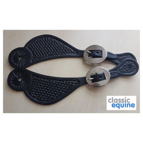 Spur Straps - Curved with Basket Tooling in Black