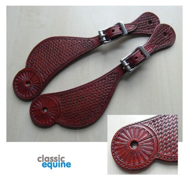 Spur Straps - Curved with Basket Tooling in Chestnut