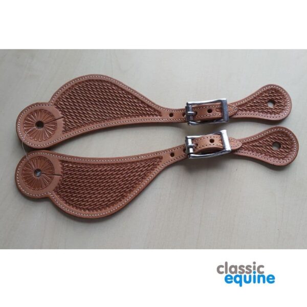 Spur Straps - Curved with Basket Tooling in Tan