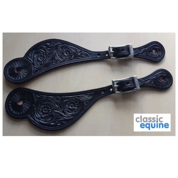 Spur Straps - Flower Tooling in Black
