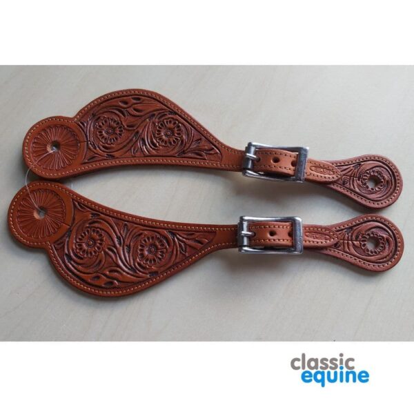Spur Straps - Flower Tooling in Bright Chestnut