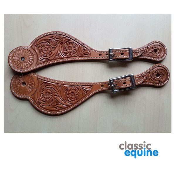 Spur Straps - Flower Tooling in Tan